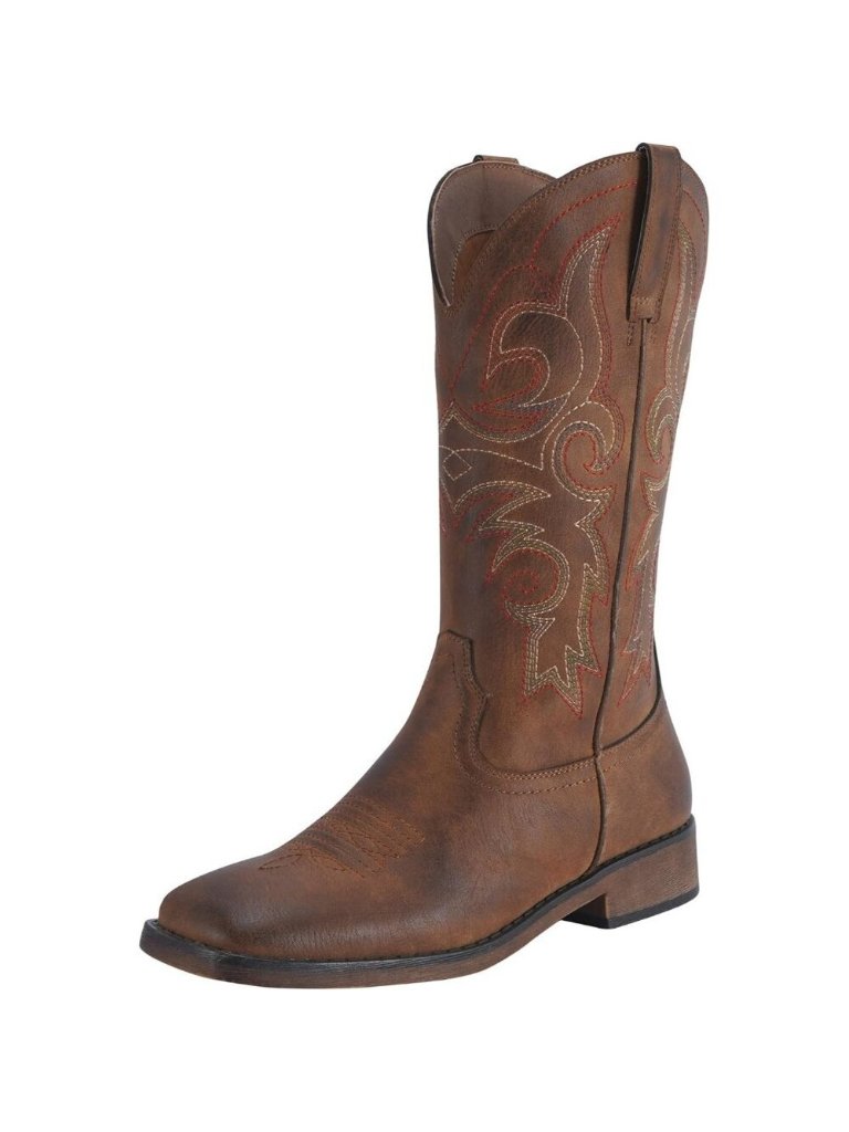 Shesole Western Boots Women Brown Faux Leather Square Toe Wide Mid Calf